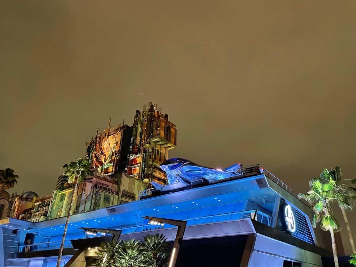 Avengers campus at night disney California adventure