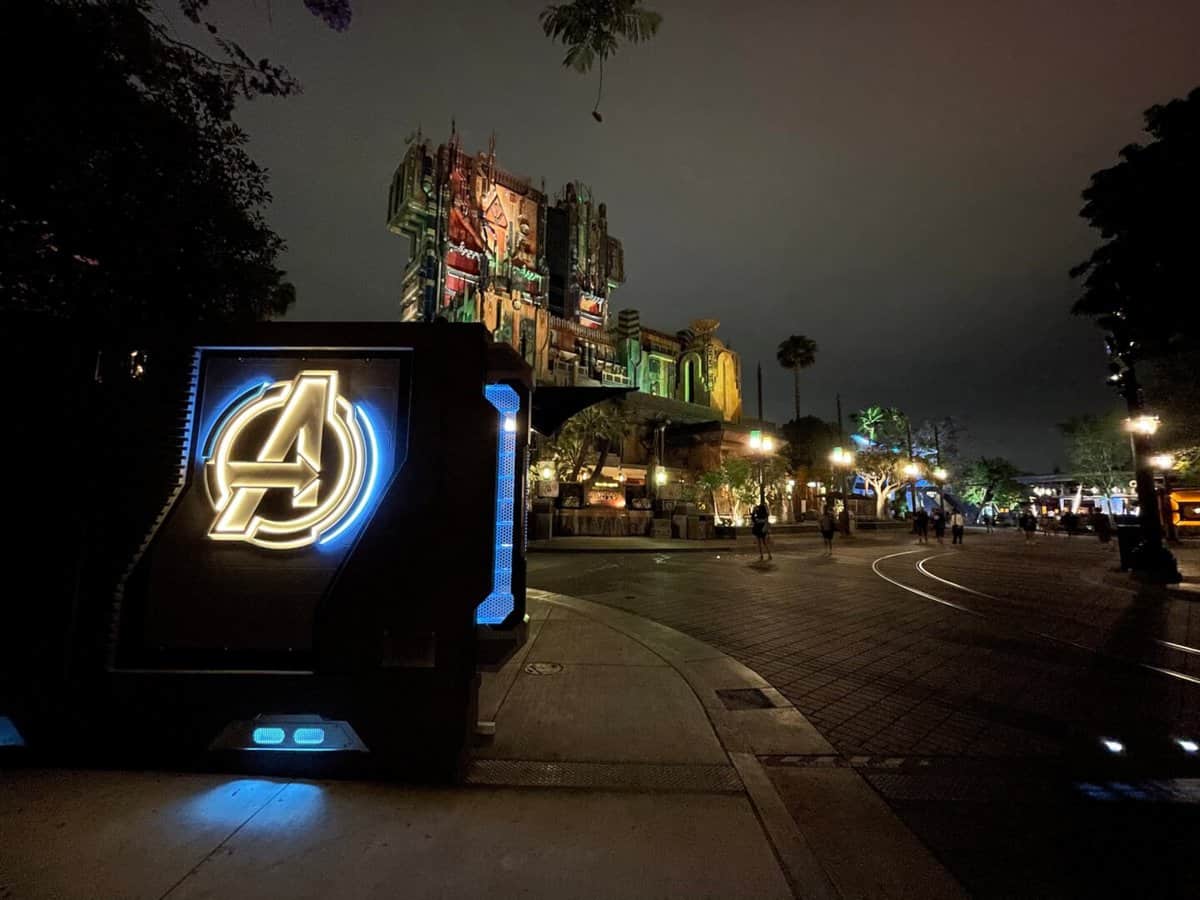 Avengers campus at night disney California adventure
