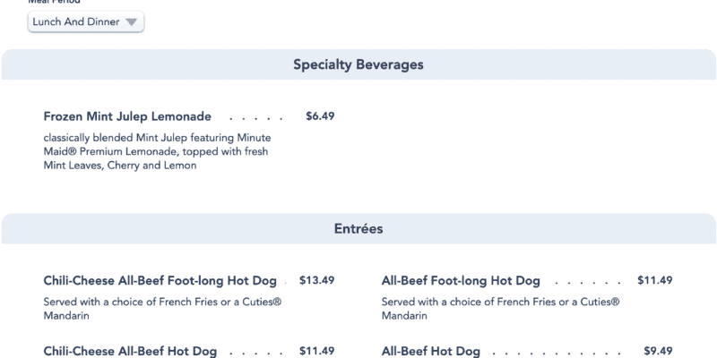 Casey's Corner Menu