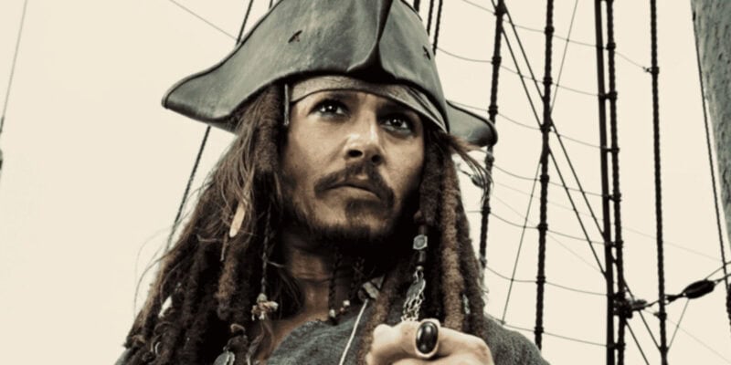 Johnny Depp as Jack Sparrow on a ship