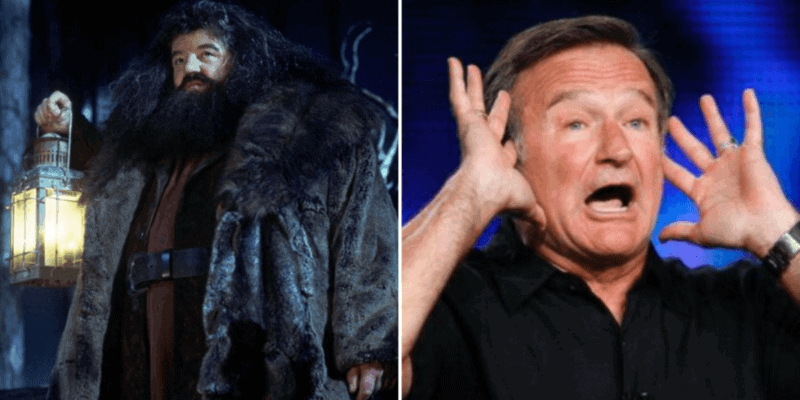 Robbie Coltrane as Hagrid (left) and Robin Williams (right)