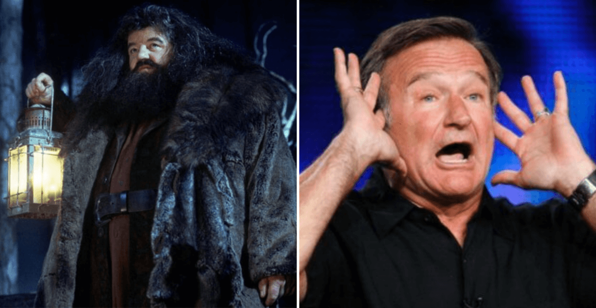 Robbie Coltrane as Hagrid (left) and Robin Williams (right)