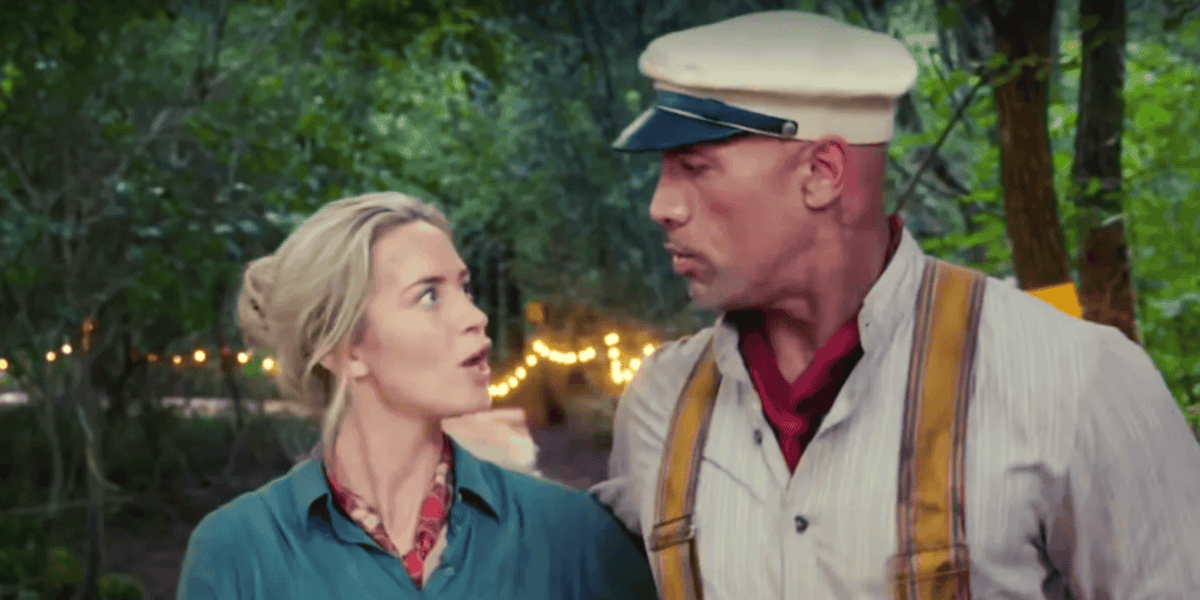 emily blunt (left) and dwayne johnson (right) on jungle cruise set