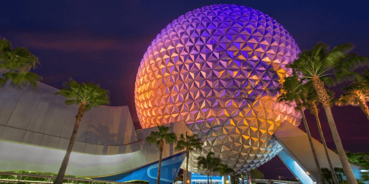 EPCOT spaceship earth at night