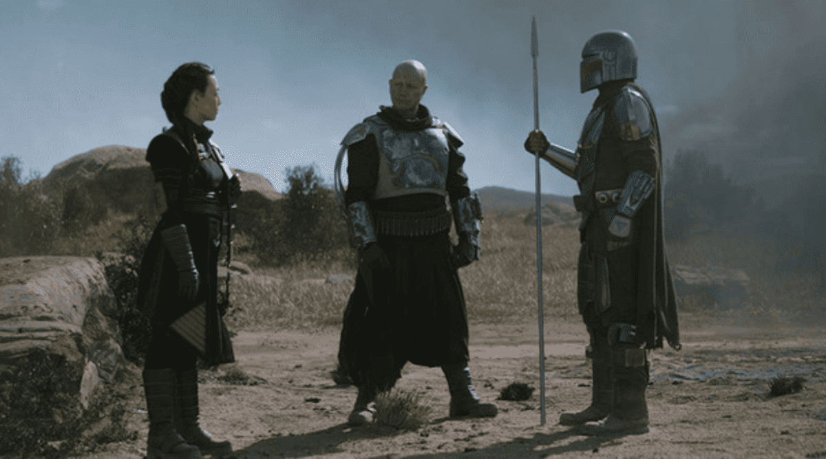 (l-r) fennec shand, boba fett, and din djarin in the mandalorian chapter 14