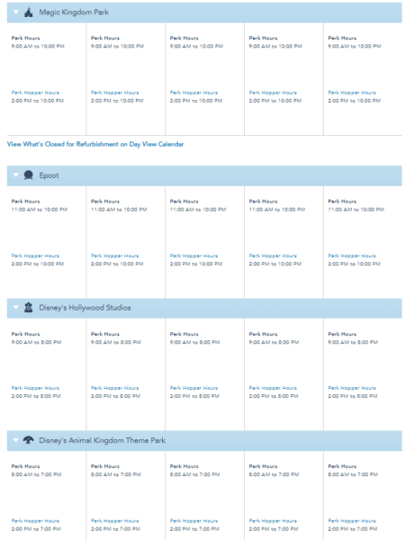 disney world july park hours