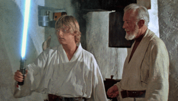 Luke Skywalker and Obi-wan with lightsaber
