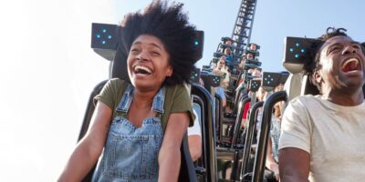 guests ride VelociCoaster roller coaster at Islands of Adventure.