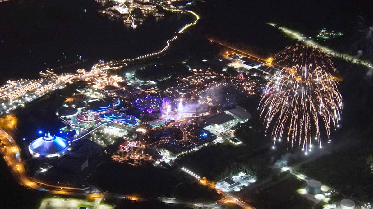 aerial photo of fireworks disney world