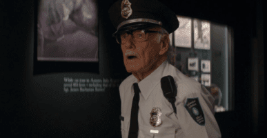 Stan Lee cameo wearing a Police suit