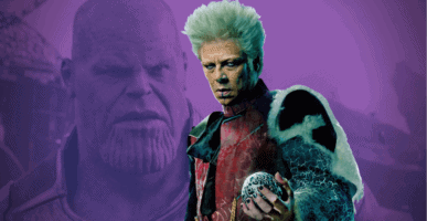 left, Thanos, right The Collector