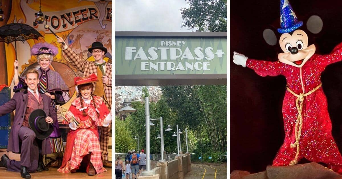 hoop dee doo (left) fastpass (middle) fantasmic (right)