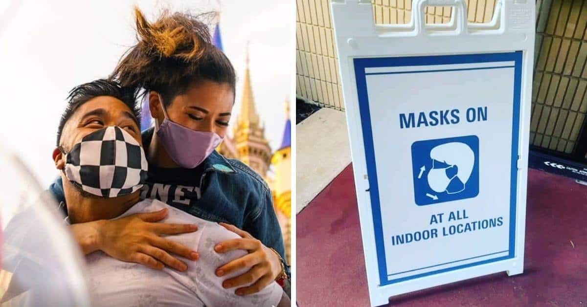 guests face mask disney (left) mask signage (right)