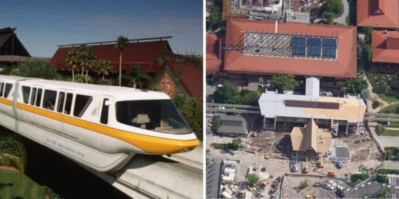 A train is parked on the side of a building