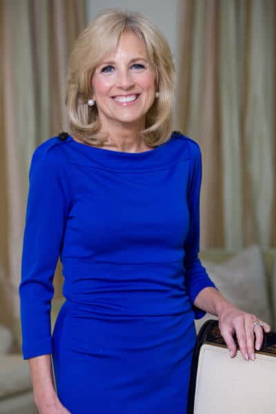 Jill Biden in a blue shirt