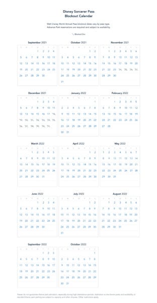 disney sorcerer pass blockout calendar