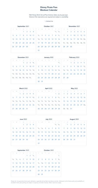 disney pirate pass blockout calendar