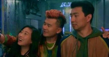 Awkwafina as Katy (left) Ronny Chieng as Jon Jon (center) Simu Liu as Shang-Chi in Shang Chi and the Legend of the Ten Rings Marvel