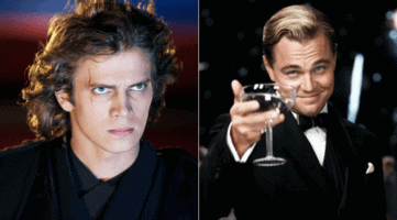 hayden christensen as anakin skywalker (left) and leonardo dicaprio as jay gatsby (right)