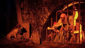 Pirates of the Caribbean animatronics inside of the ride at Disneyland Resort in California.