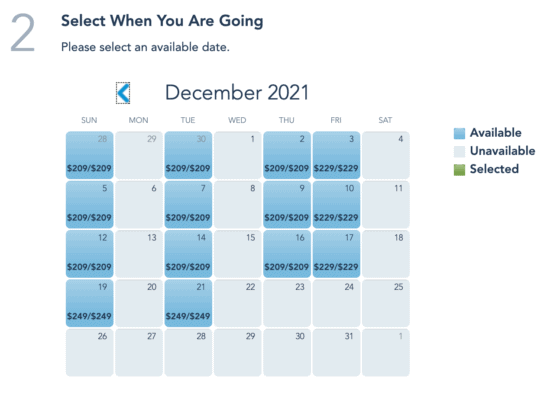 Disney Christmas after-hours availability December calendar