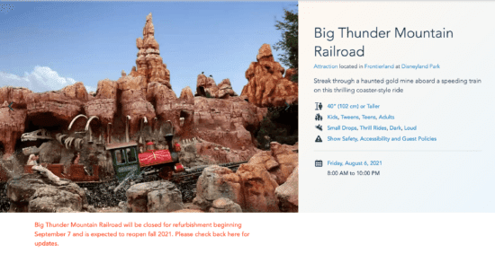 Big Thunder Mountain and closure information