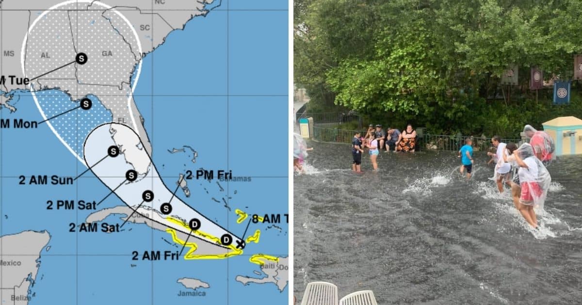 tropical storm fred model (left) flood magic kingdom (right0