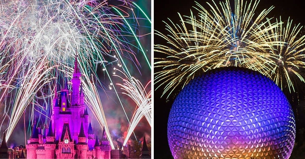 magic kingdom fireworks (left) epcot fireworks (right)