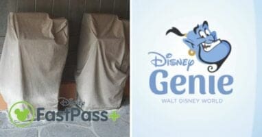 disney fastpass kiosks covered (left) disney genie logo (right)