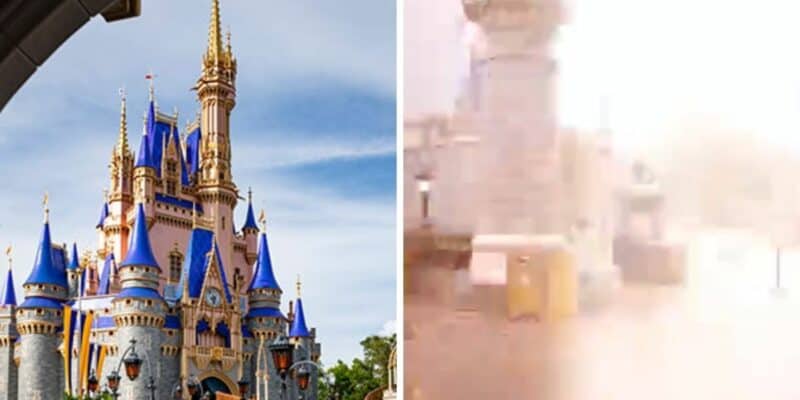 cinderella castle (left) lightning magic kingdom (right)