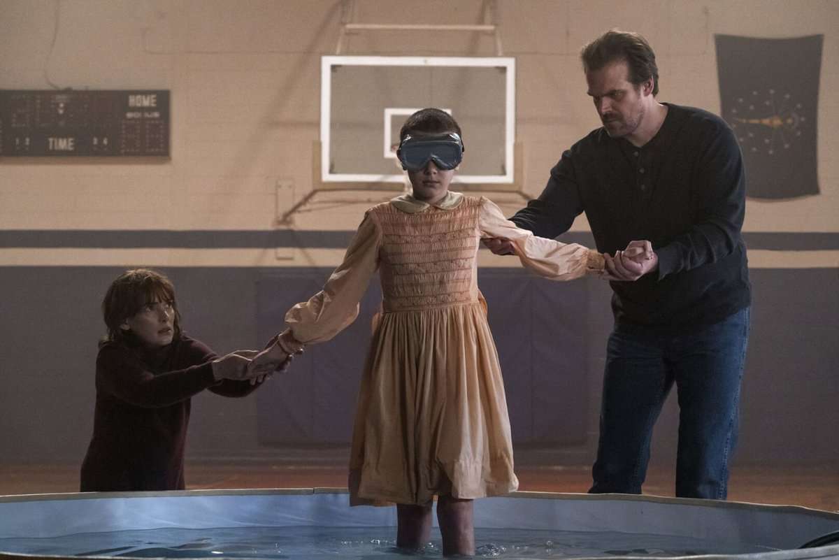 david harbour, winona ryder, and millie bobby brown in stranger things season 1