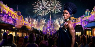Angela Bassett et al. standing in front of a crowd