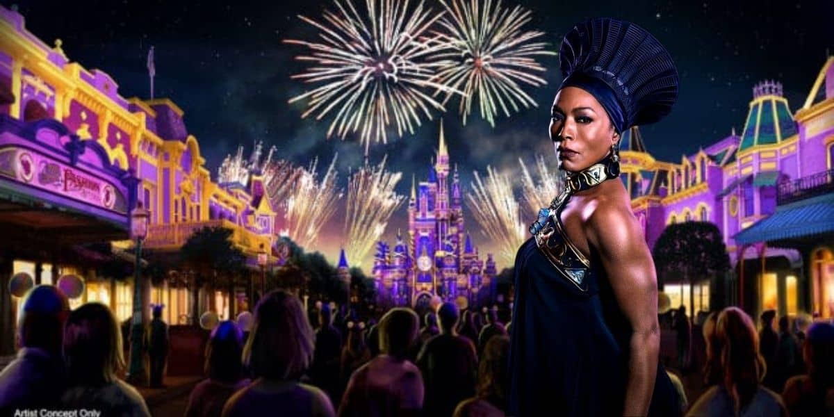 Angela Bassett et al. standing in front of a crowd