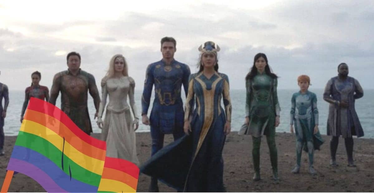 Eternals with Pride flag in the corner