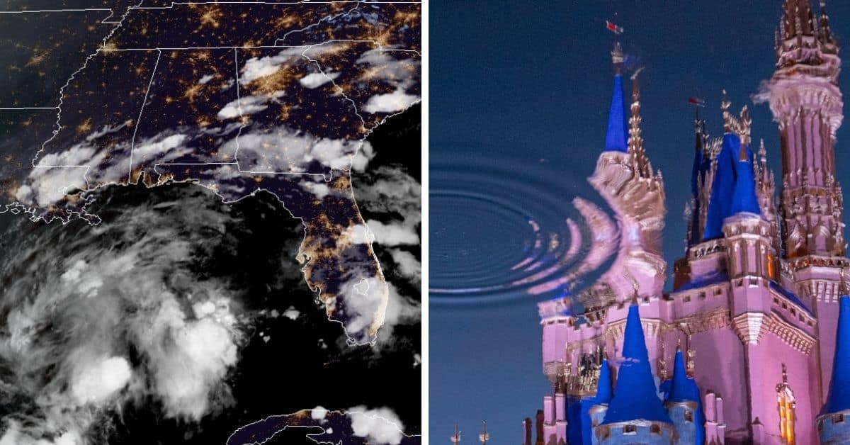 possible tropical storm (left) disney castle (right)