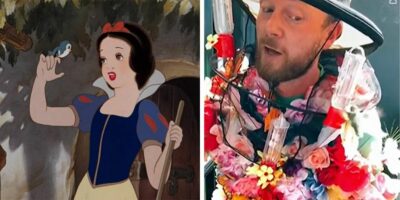 Snow White and a man in a costume