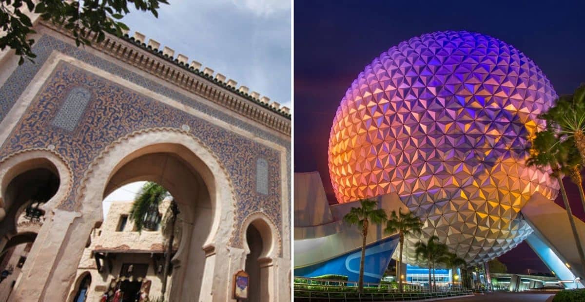 Left - Morocco Pavilion / Right- Spaceship Earth at night