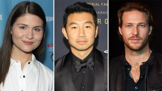 Phillipa Soo, Simu Liu, Luke Bracey posing for the camera