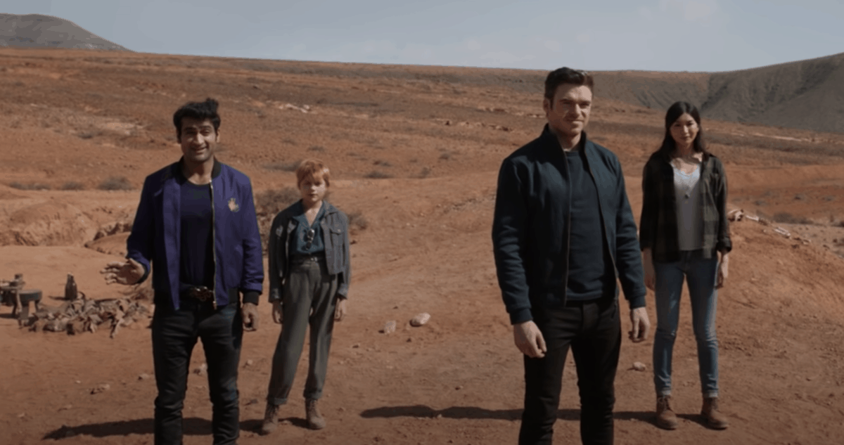 Eternals cast on desert plains