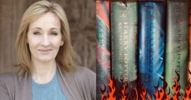 JK Rowling with Harry Potter Books