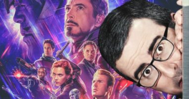 john oliver hiding from the marvel cinematic universe endgame poster