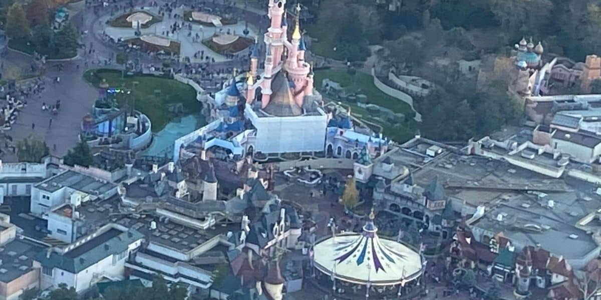 An aerial view of magic kingdom