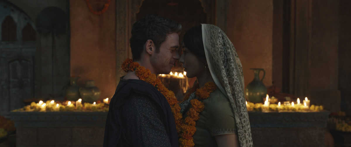 (L-R): Ikaris (Richard Madden) and Sersi (Gemma Chan) in Marvel Studios' ETERNALS. Photo courtesy of Marvel Studios. © 2021 Marvel Studios. All Rights Reserved.