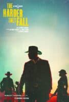 Cowboys and cowgirls appear in silhouette, posed heroically before a vibrant sunset backdrop with “The Harder They Fall” marquee shining above, evoking the thrill of an epic Western adventure show and channeling the spirit of Chadwick Boseman’s legendary Black Panther for theme park fans.