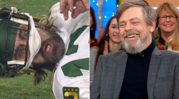 aaron rodgers (left) and mark hamill (right)feature