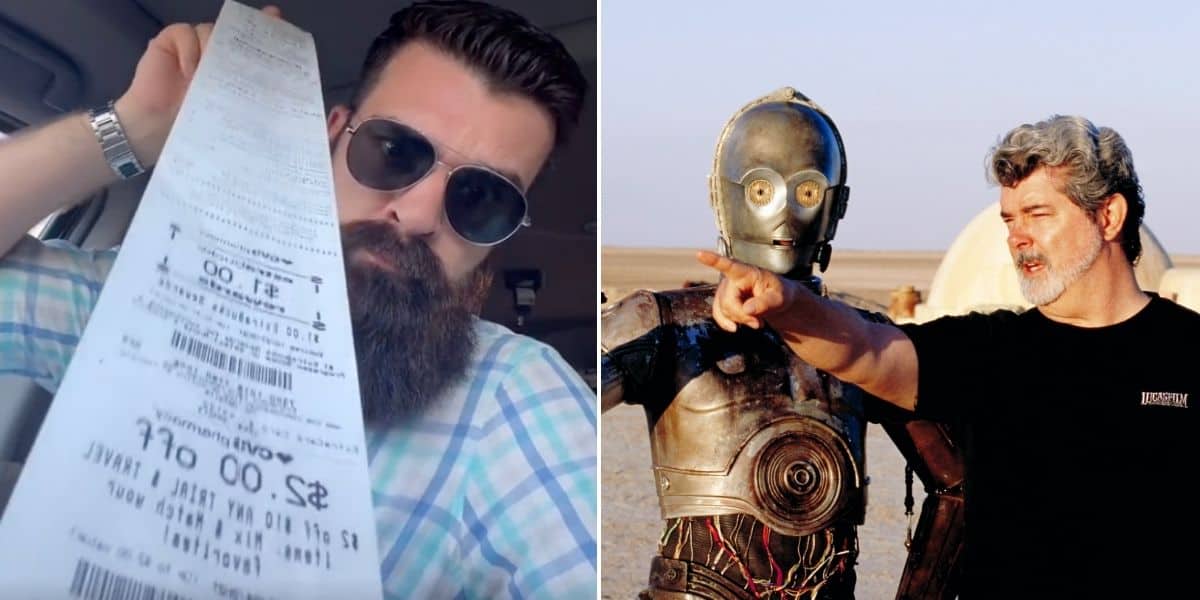 cvs receipt (right) and c-3po with george lucas (left)