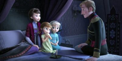 (l-r) Queen Iduna, Anna, Elsa, and King Agnar in 'Frozen II'