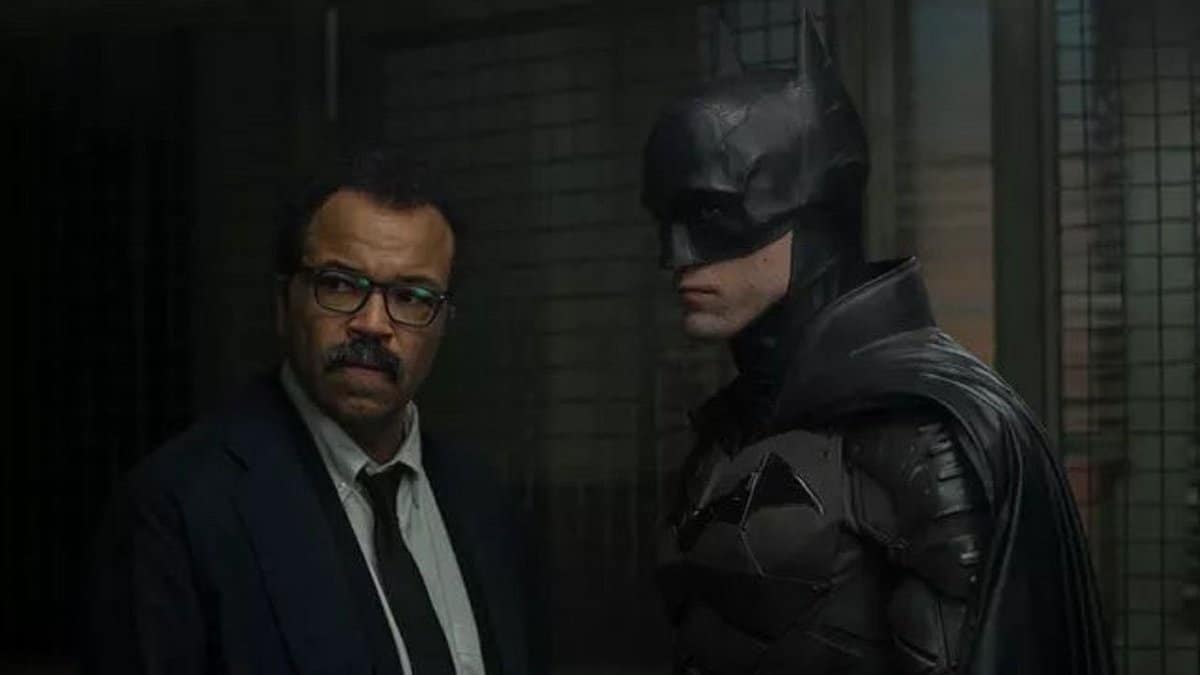 Jeffrey Wright as Captain Gordon (left) and Robert Pattinson as the Batman (right)