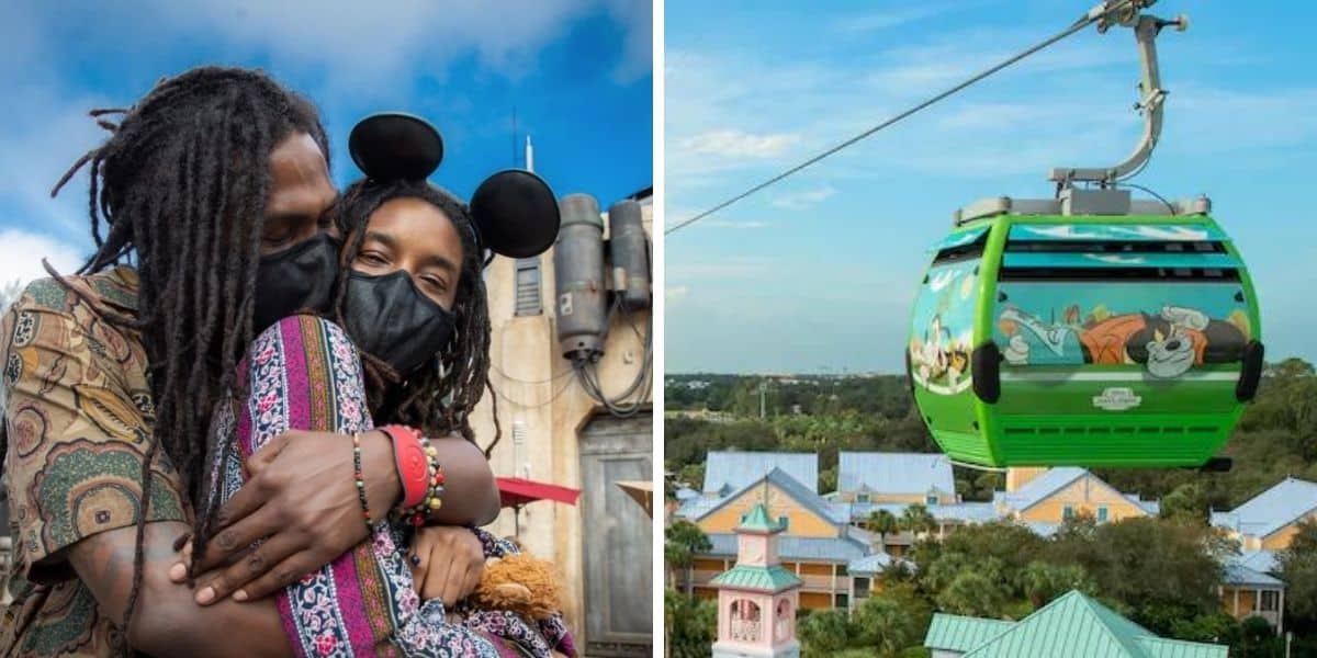 disney guests face mask (left) disney skyliner (right)