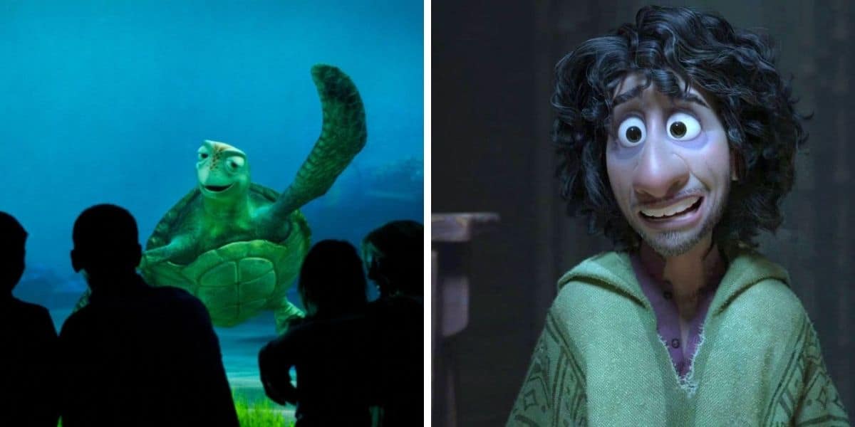 turtle talk with crush (left) bruno from encanto (right)